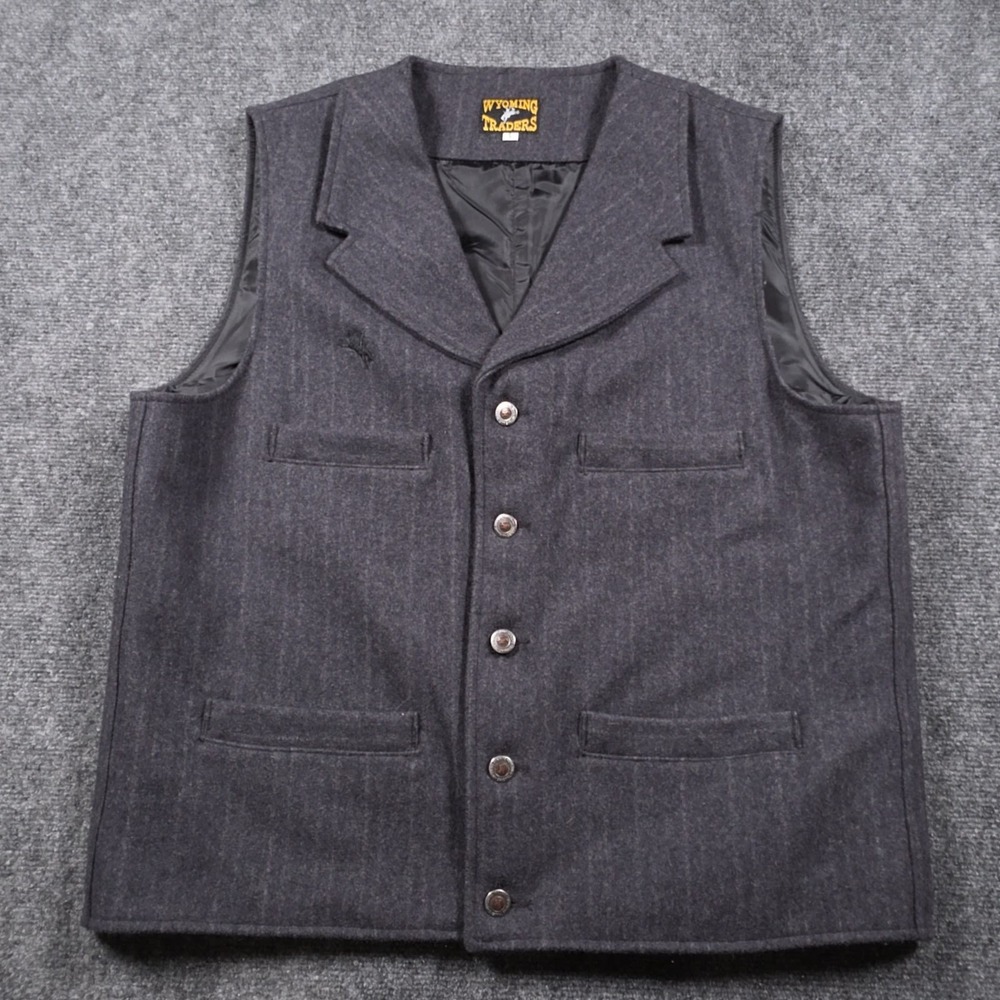 Wyoming Traders Wool Vest Mens L Gray Pinstripe Wool Blend Lined Western